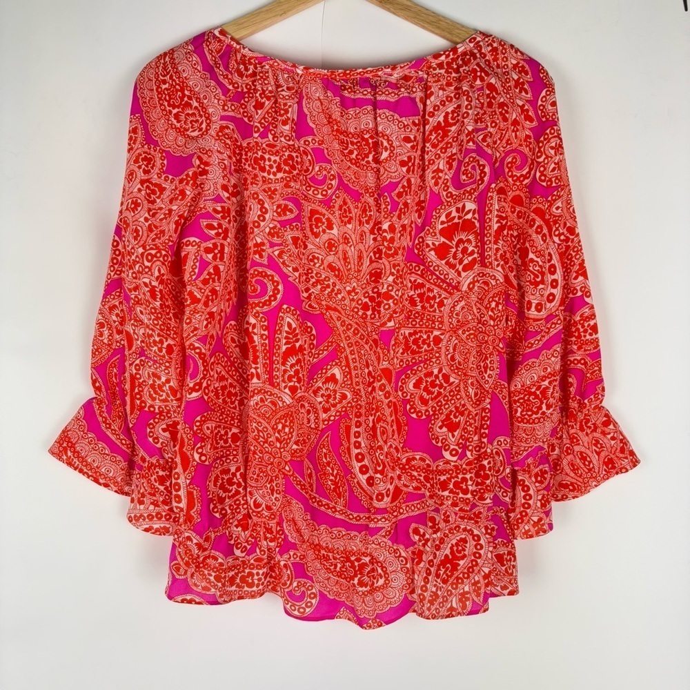 Trina Turk Orange And Pink Silk Keyhole Blouse - Picture 5 of 5
